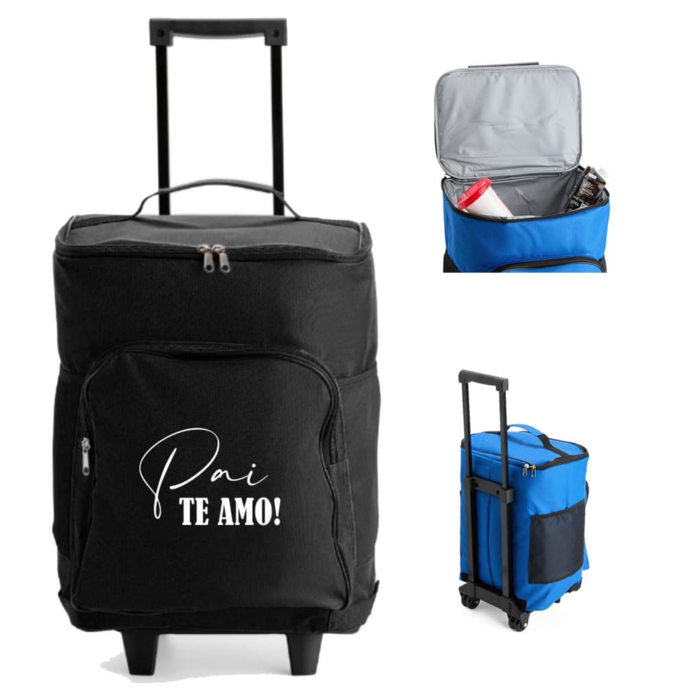 Cooler Térmico 23L Carrinho Rodinhas Dia dos Pais - Bolsa Térmica Resistente Água 3 Compartimentos