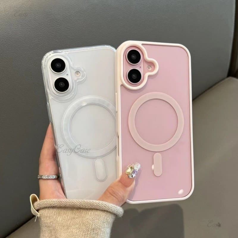 Moda Caso Claro Para iPhone 16 15 14 Plus 13 12 11 Pro Max Capa Acrílica Transparente Magnética Traseira