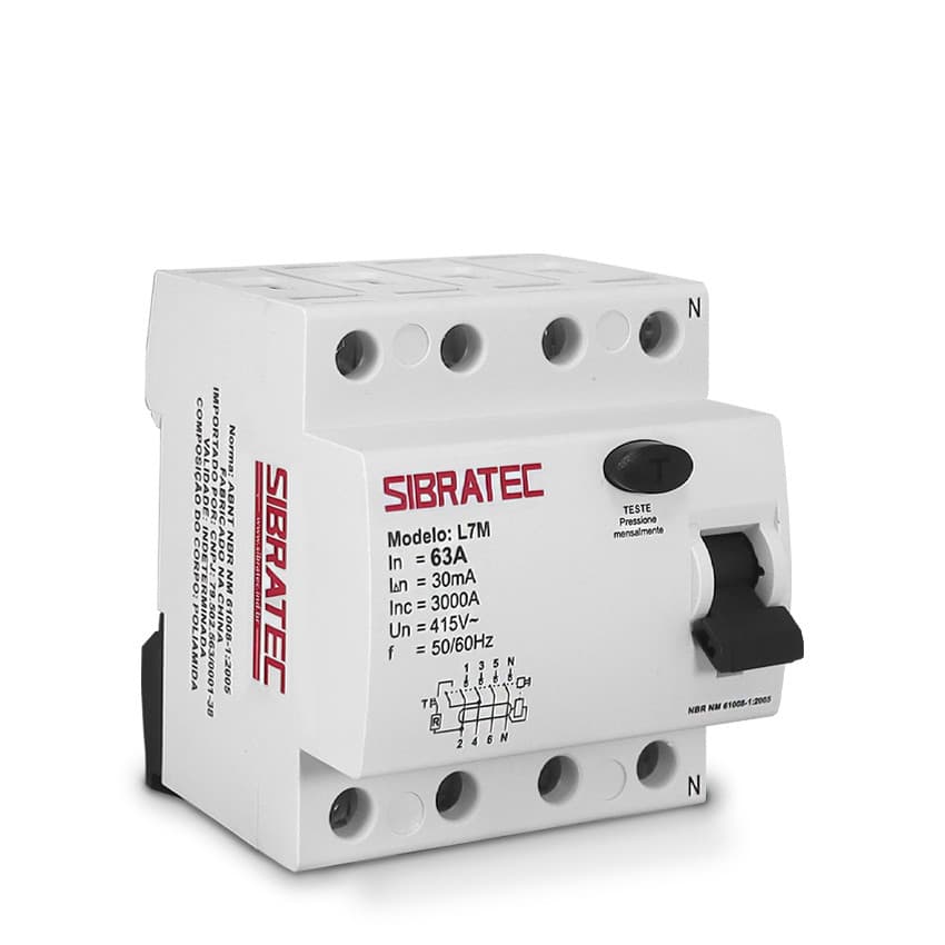 Interruptor Diferencial Residual DR Tetrapolar 63A 30mA - SIBRATEC