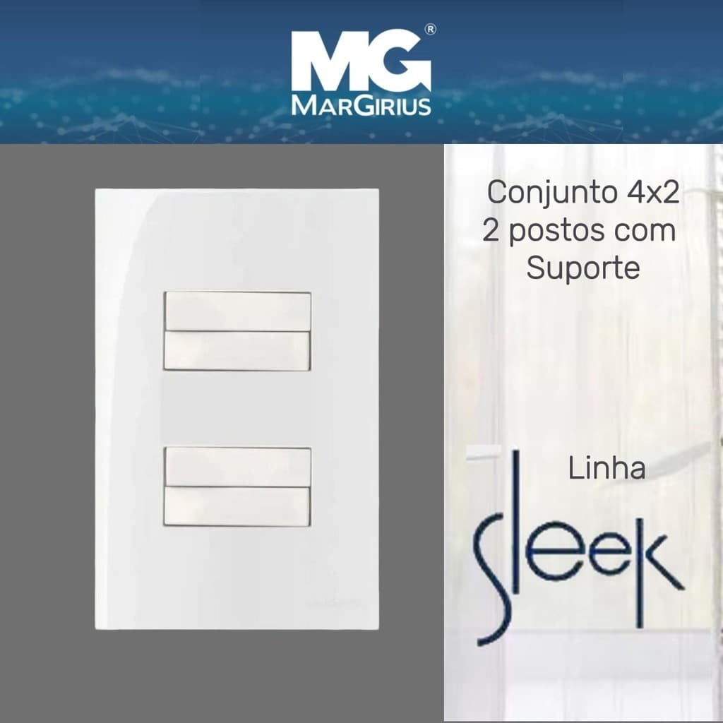 Interruptor 4 Teclas Simples 4x2 Conjunto Branco Sleek Margirius
