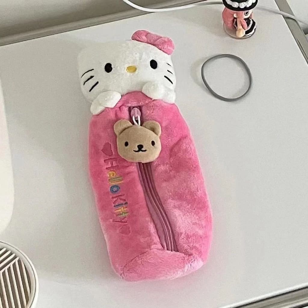 Estojo Escolar de Pelúcia Kawaii com Animais para Lápis e Maquiagem