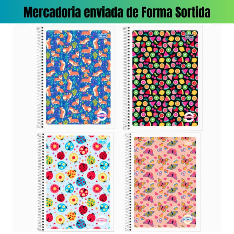 kit com 4 Cadernos Pepper 10 Materias Tilibra Espiral Universitario Capas Sortidas Feminino