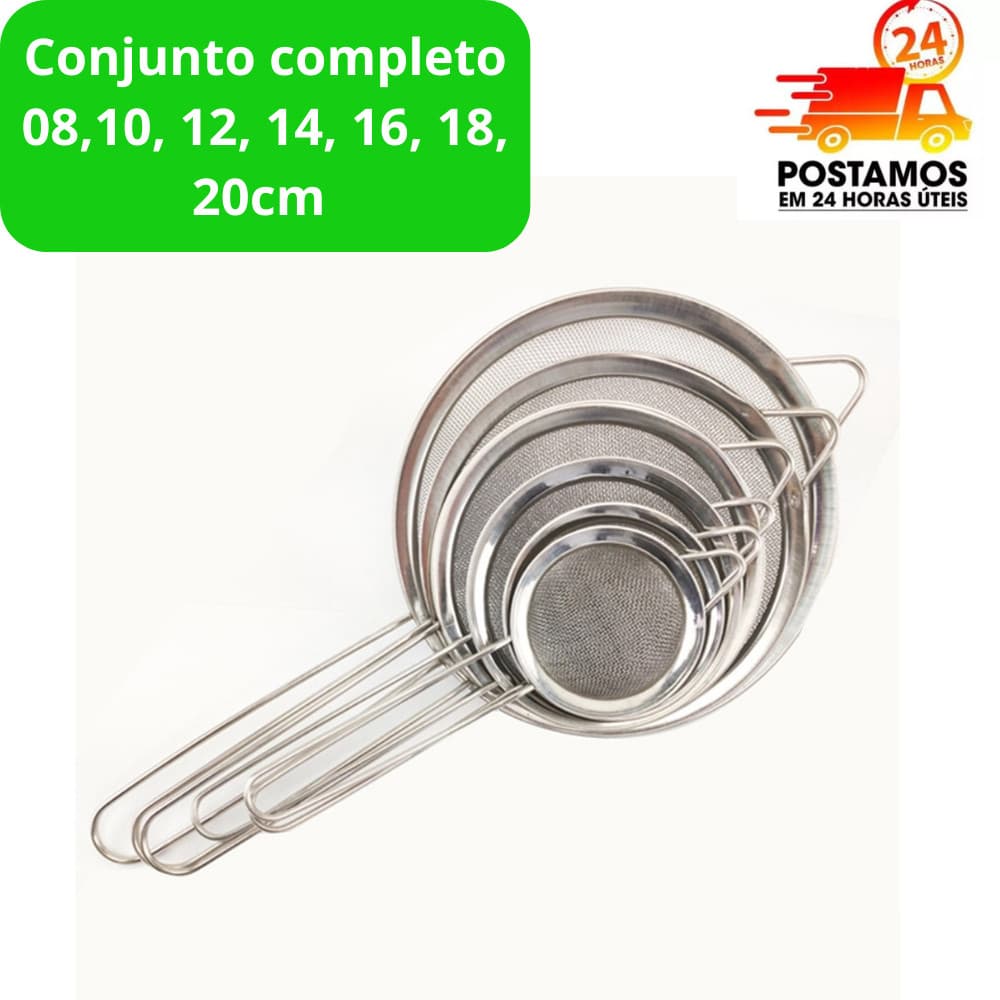 KIT DE PENEIRAS EM INOX - 7 TAMANHOS (8 A 20 CM) PARA TODAS AS NECESSIDADES!