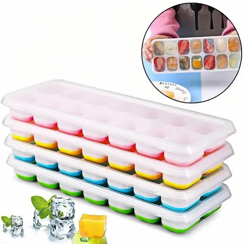 Kit 4 Formas de Gelo Silicone com Tampa