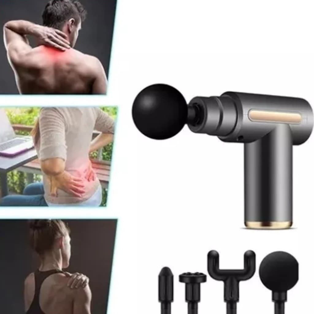 Pistola de Massagem Muscular Portátil Elétrica Profissional Recarregável USB com Múltiplas Ponteiras para Relaxamento
