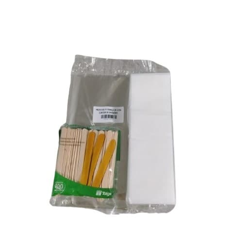 Kit Lenço Depilação TNT 100un + Palito Picolé + Refil Termocera