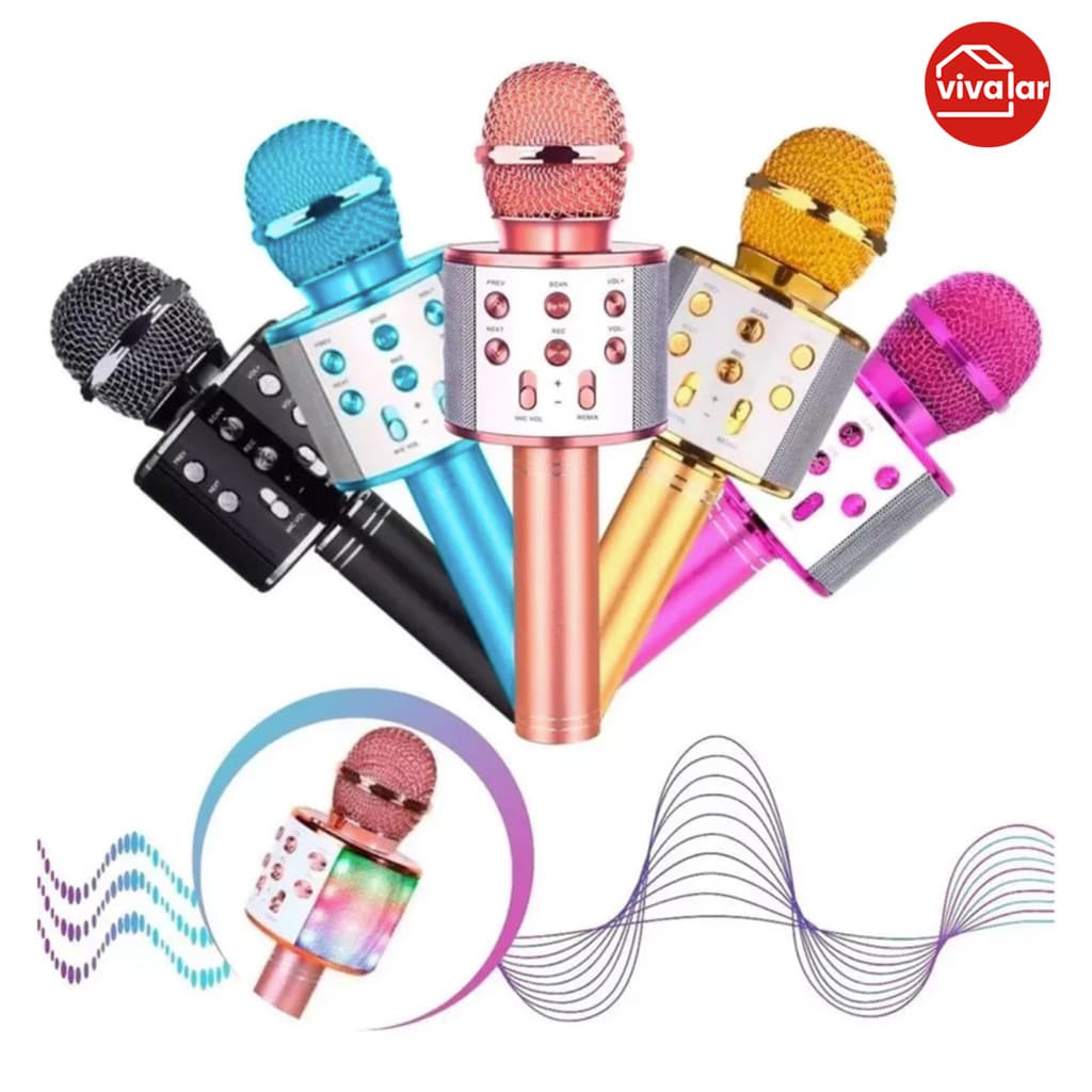 Microfone Bluetooth Recarregável Karaokê Infantil Efeito de Voz Mágico