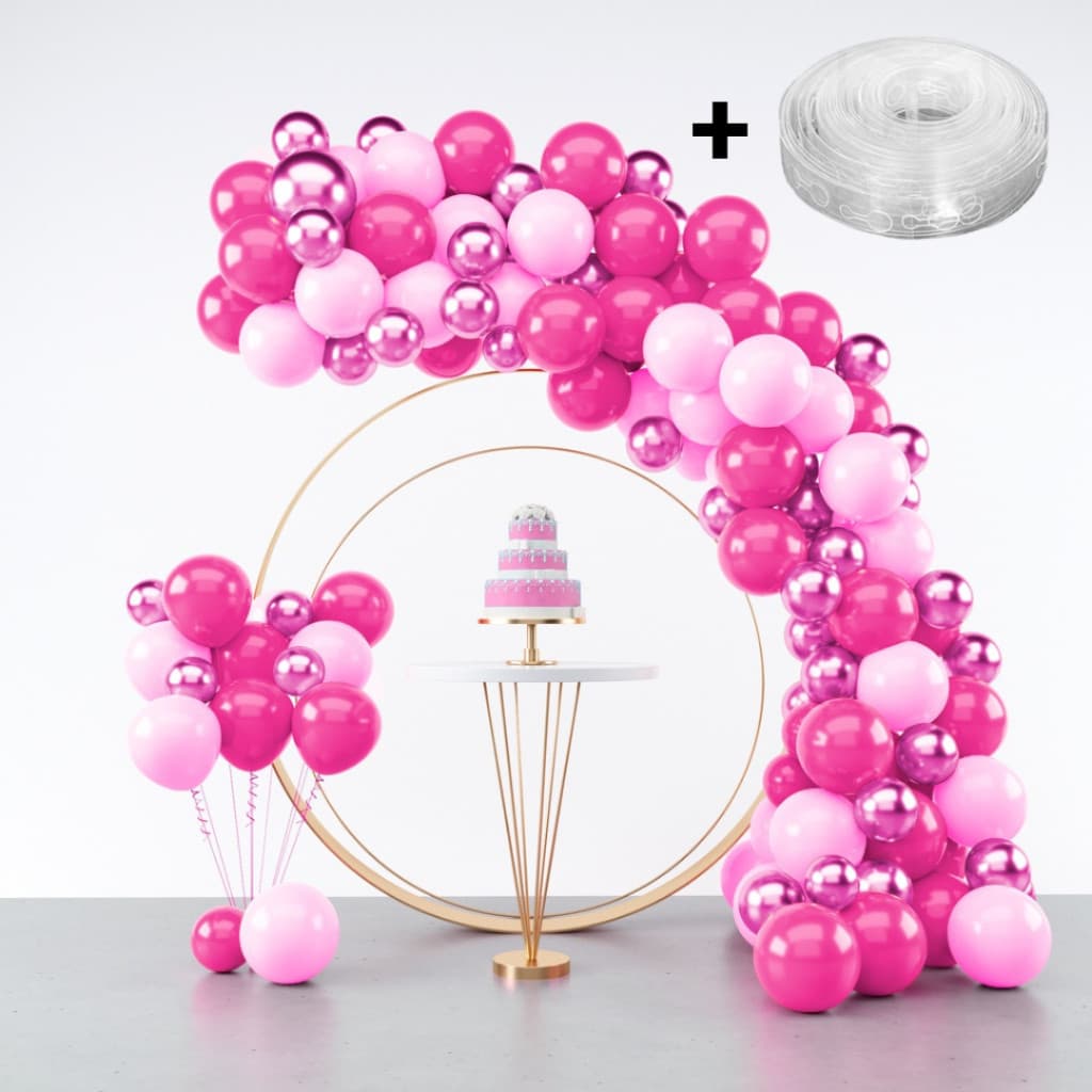 Kit 125 Balões Arco Desconstruído Tons De Rosa + Fita Arco - Balão Bexiga Liso/Cromado Para Festas e Aniversários
