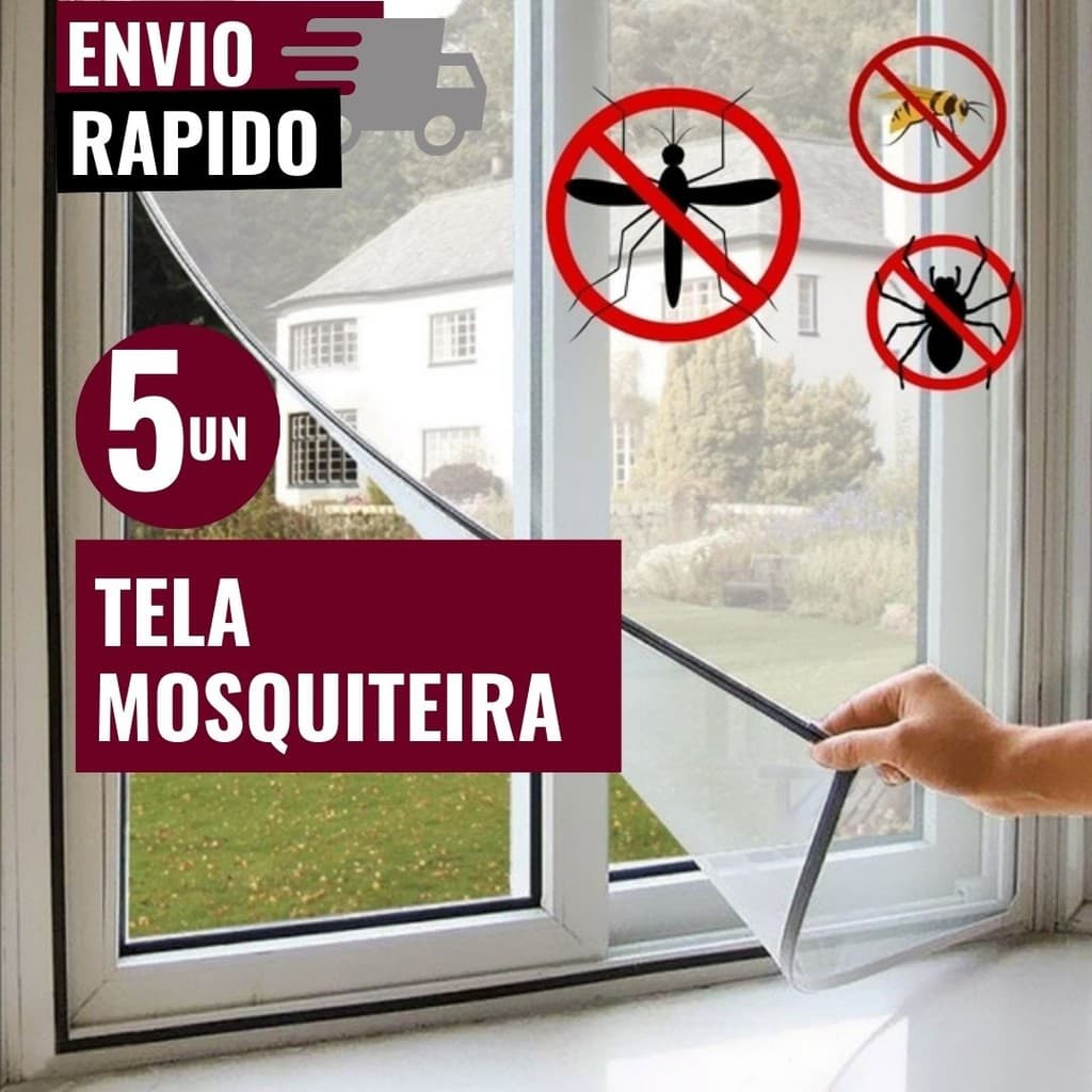 Conjunto 5 Telas Mosquiteira Janela Ajustável 1,30Mx1,50M Anti Insetos Dengue Mosquito