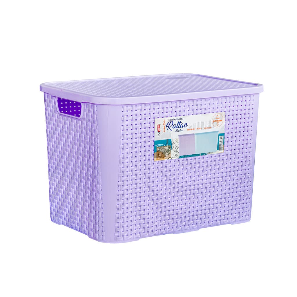 Caixa 28 Litros Organizadora Com Tampa Rattan Grande Premium