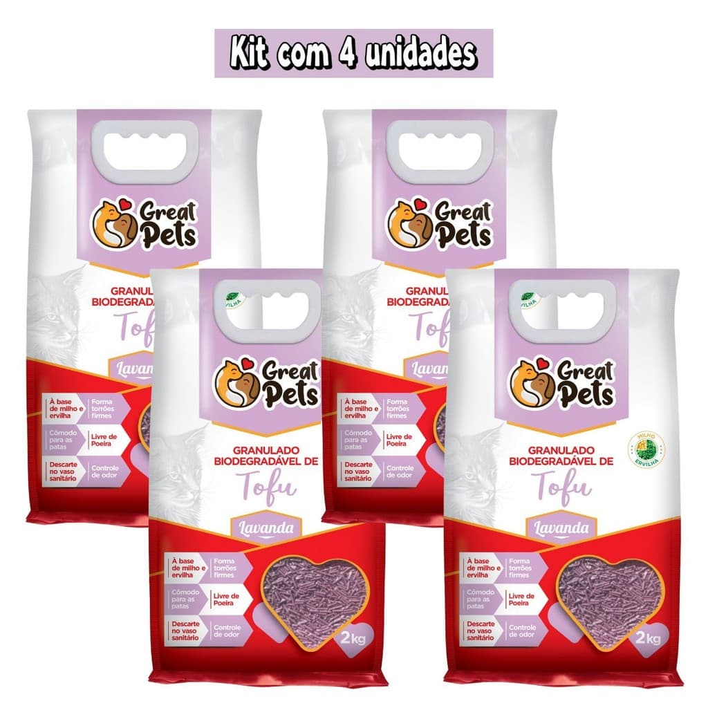 1/2/3/4 Areia Biodegradável Higiênica para Gatos de Tofu Lavanda Great Pets Sem Poeira 2kg