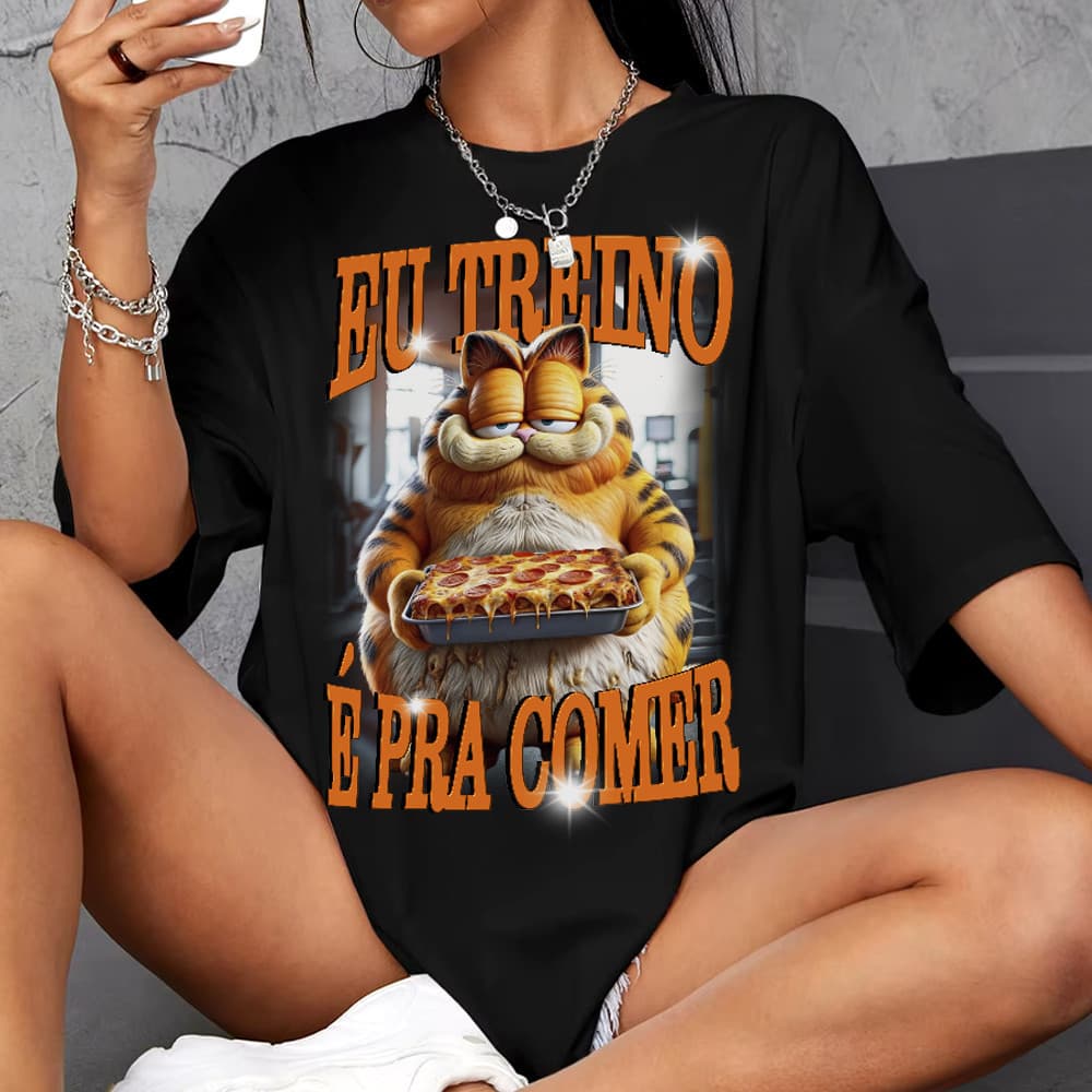 Camiseta Treino 100% Algodão Garfield Treino Pra Comer Academia Lançamento 2025 Envio Imediato