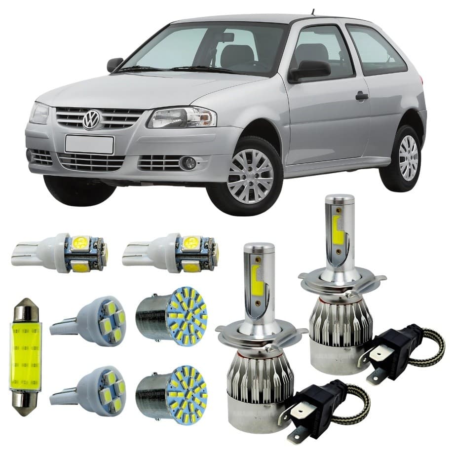 Lâmpadas Super Led H4 6000K VW Gol G2 G3 G4 72W  + Led Farolete Placa Ré Teto