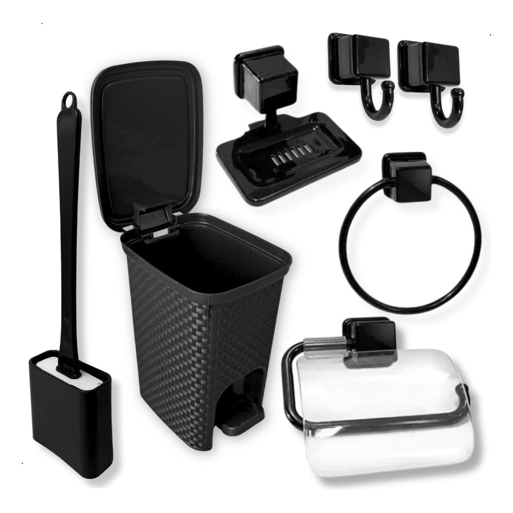 Kit Acessórios Banheiro Porta Toalha Sabonete Papel Higiênico Lixeira Pedal Escova Sanitaria