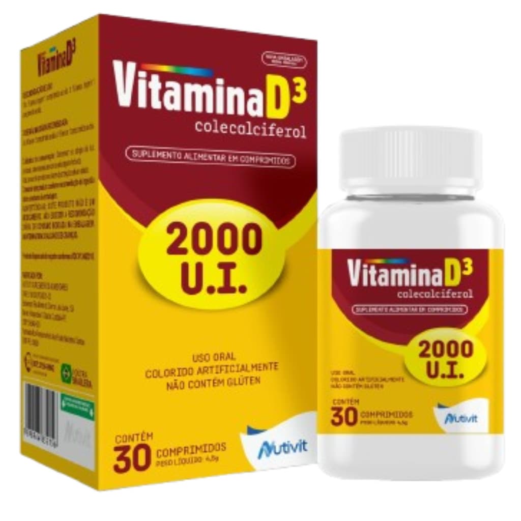 Vitamina D3 2000 UI Colecalciferol - Saúde dos Ossos 30 CPR