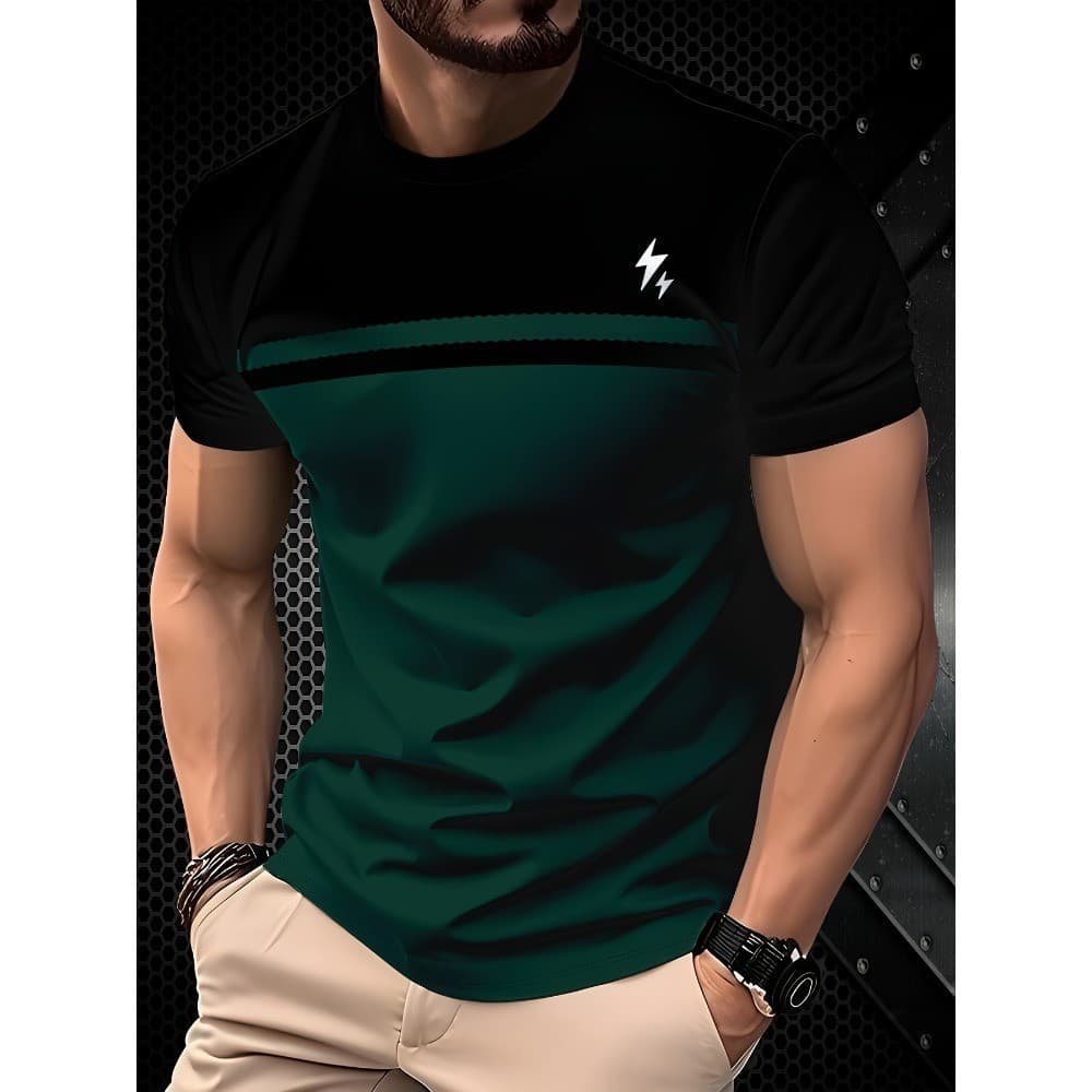 Camiseta Masculina Com Padrões Relâmpago Preto E Vermelho-design De Listras Impressas Em 3 D , Tecido Respirável Absorve