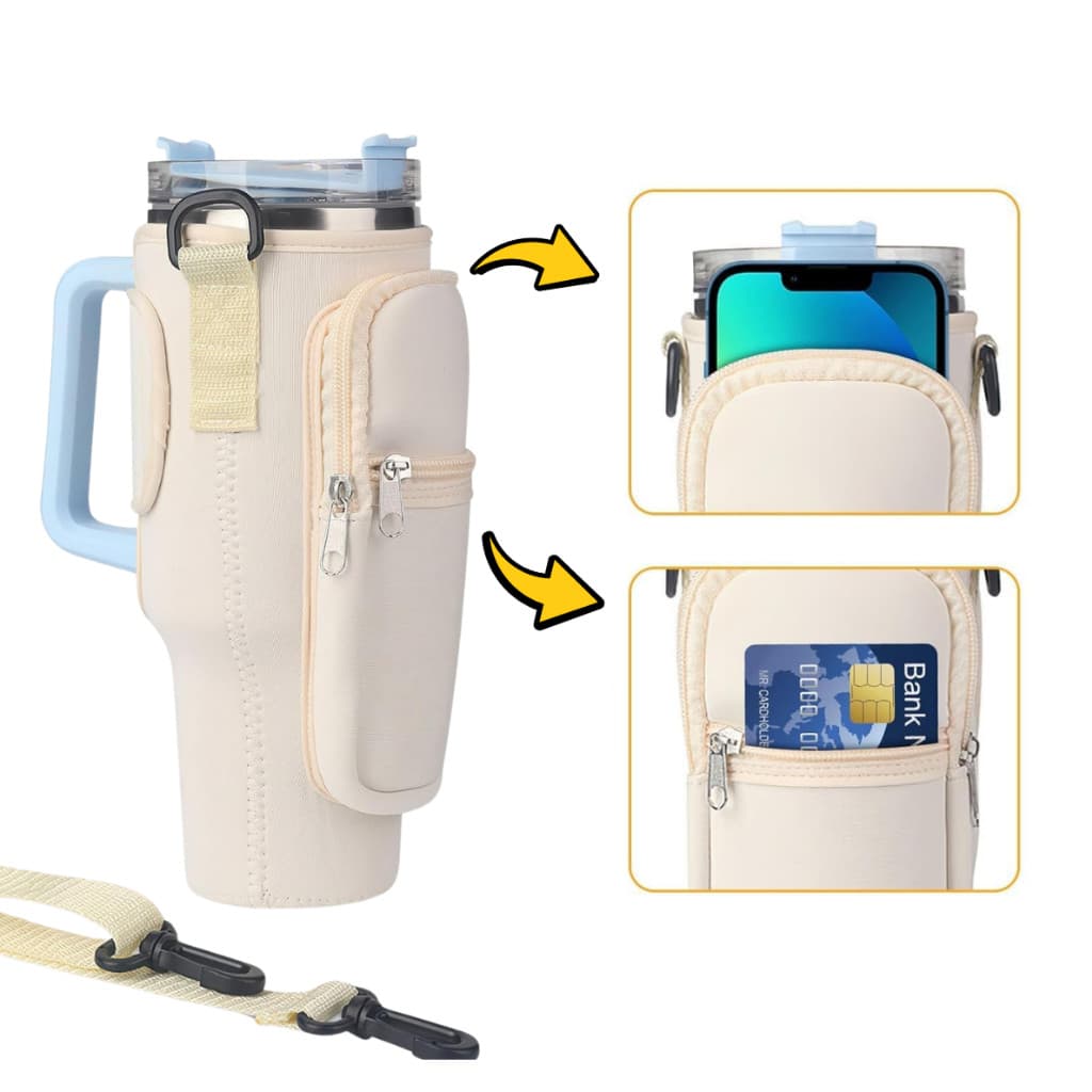 Porta Copo Térmico ou Garrafa de Água 1,2L Bolsa Portátil Impermeável com Alça e Bolso para Celular