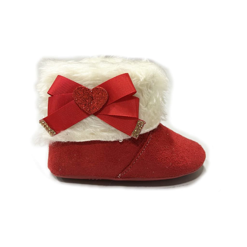 Bota Dulupé Bebê Vermelho Camurça Laço com Pelo