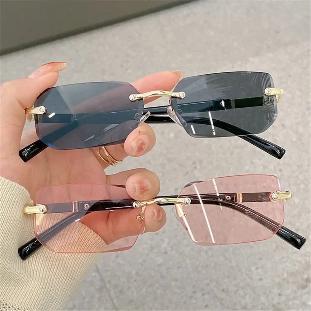Novo estilo de óculos de sol masculinos sem aro da moda com armação de Metal óculos de sol exclusivos