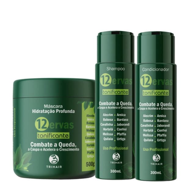 Shampoo Condicionador e Máscara 12 Ervas