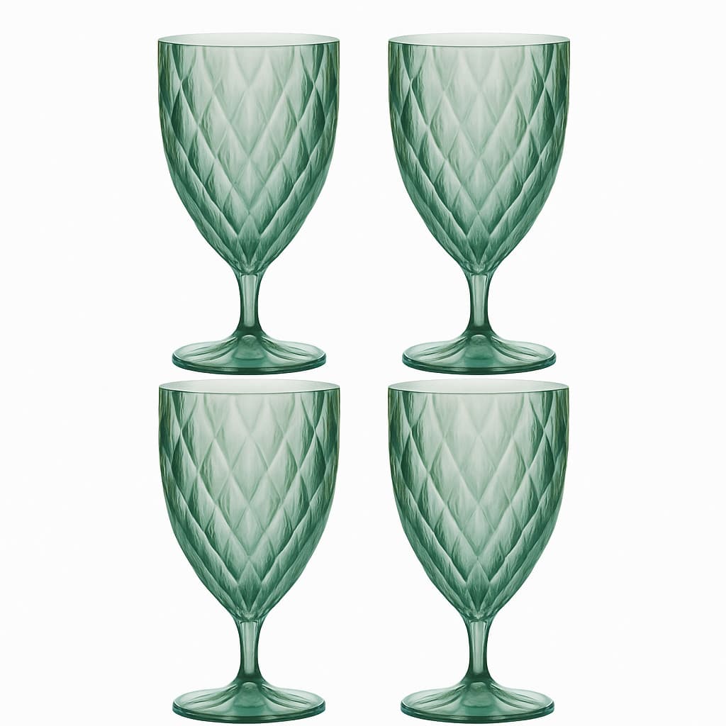 Kit 4 Taças Acrílico 380ml Para Água Suco Linha Glamour Verde Esmeralda Elegantes Resistentes Festa
