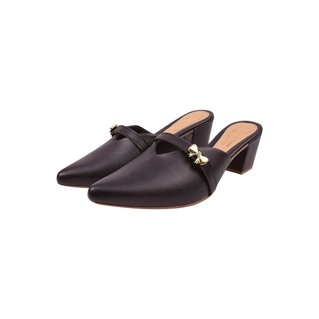 Mule Bico Fino Tamanco Feminino Scarpin Salto Grosso LAÇO