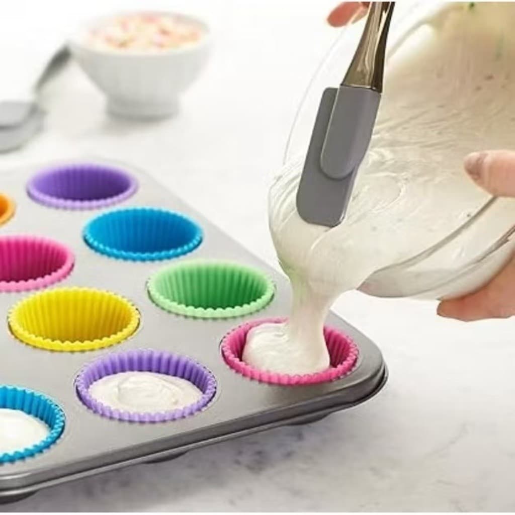 Kit com 12 Forminhas Para Mini Cupcake Muffin Forma De Silicone Não Gruda