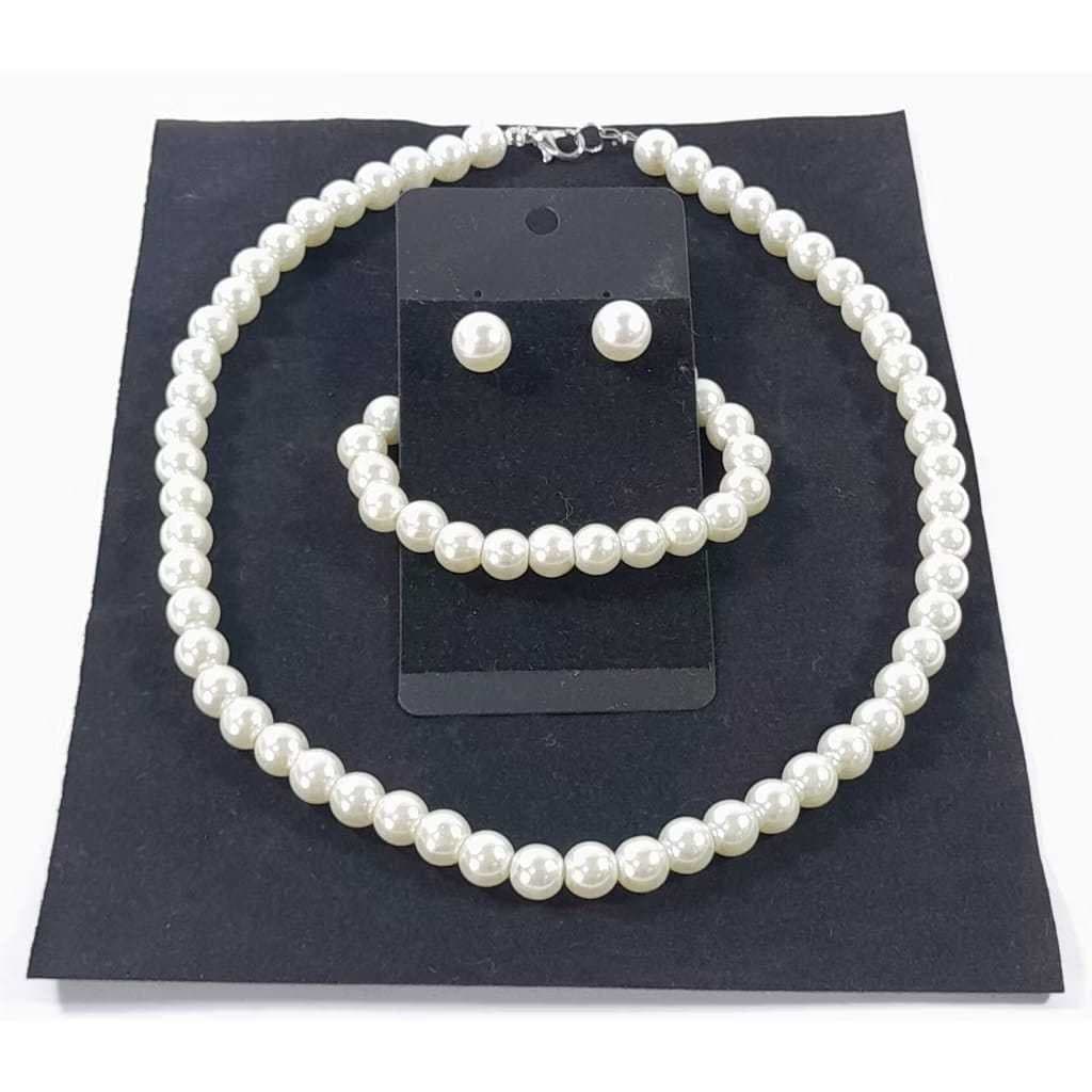 Kit com Brinco Colar e Pulseira de Pérola