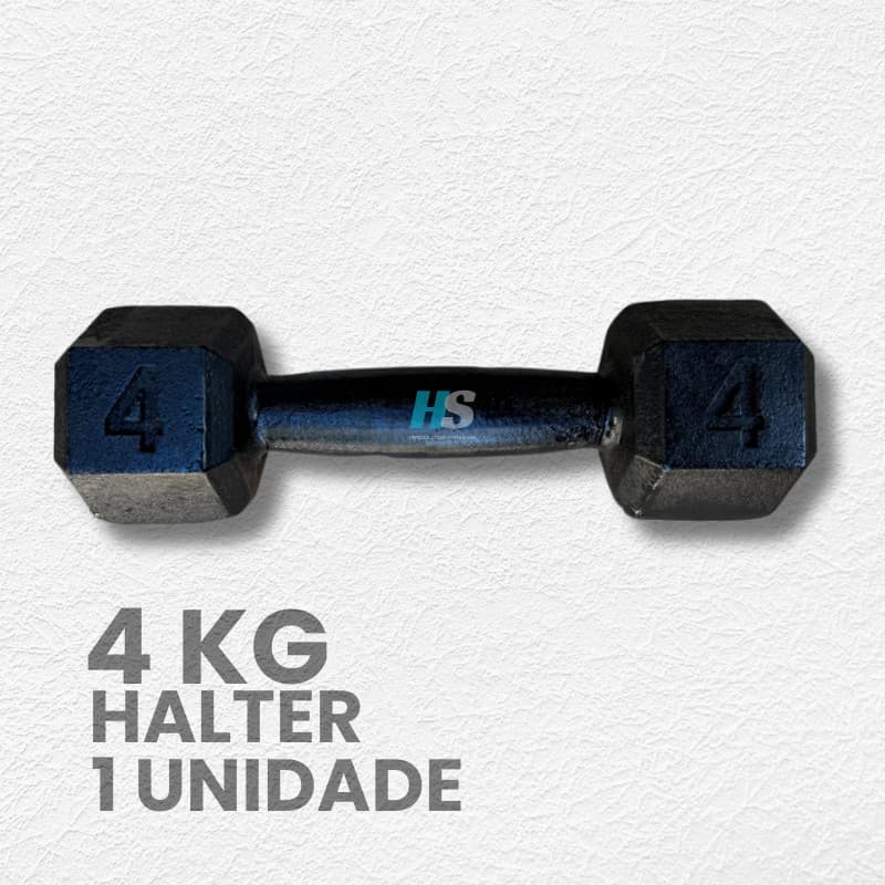 Halter Sextavado Pintado 4kg - Peso de Academia