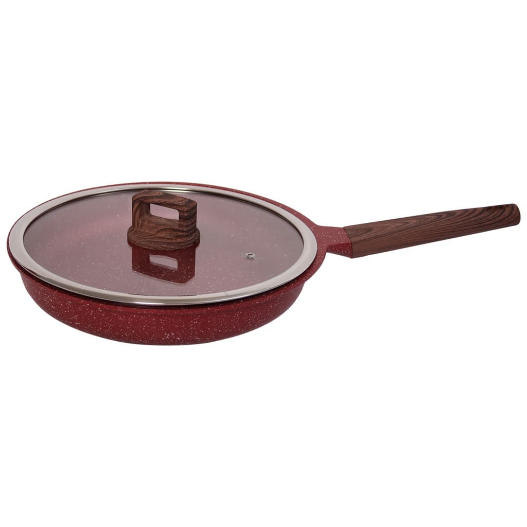 Frigideira Indução Antiaderente Revestimento Mármore Cerâmico 28cm Vermelho