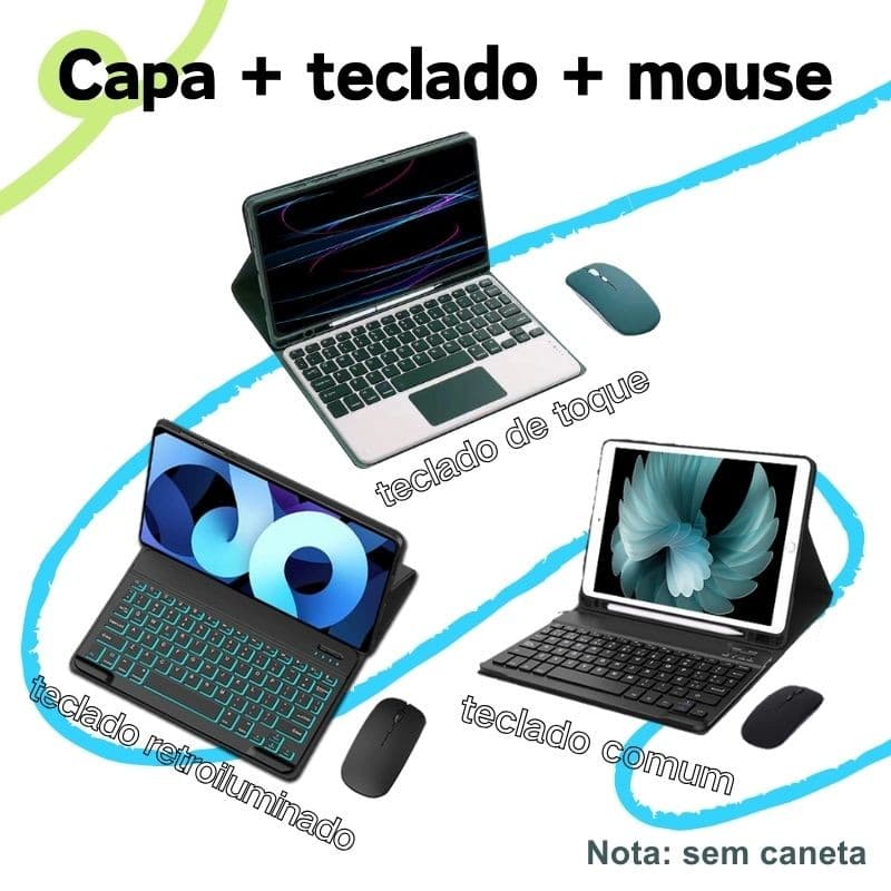 Capa + Teclado Bluetooth + Mouse Para iPad 9ª 8ª 7ª Geração ou air3 ou ipad pro10.5 polegadas