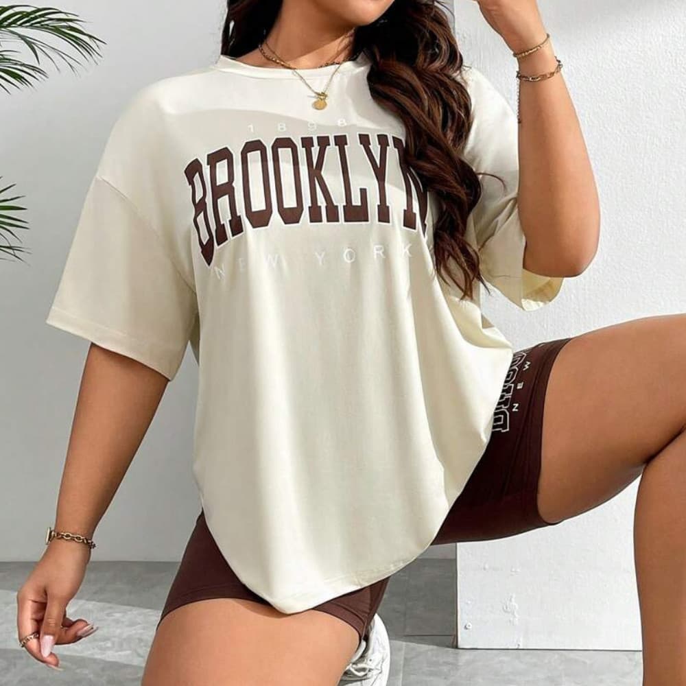 Conjunto Feminino Camisetão Over e Bermuda Brooklyn New York Várias Estampas Moda Gringa