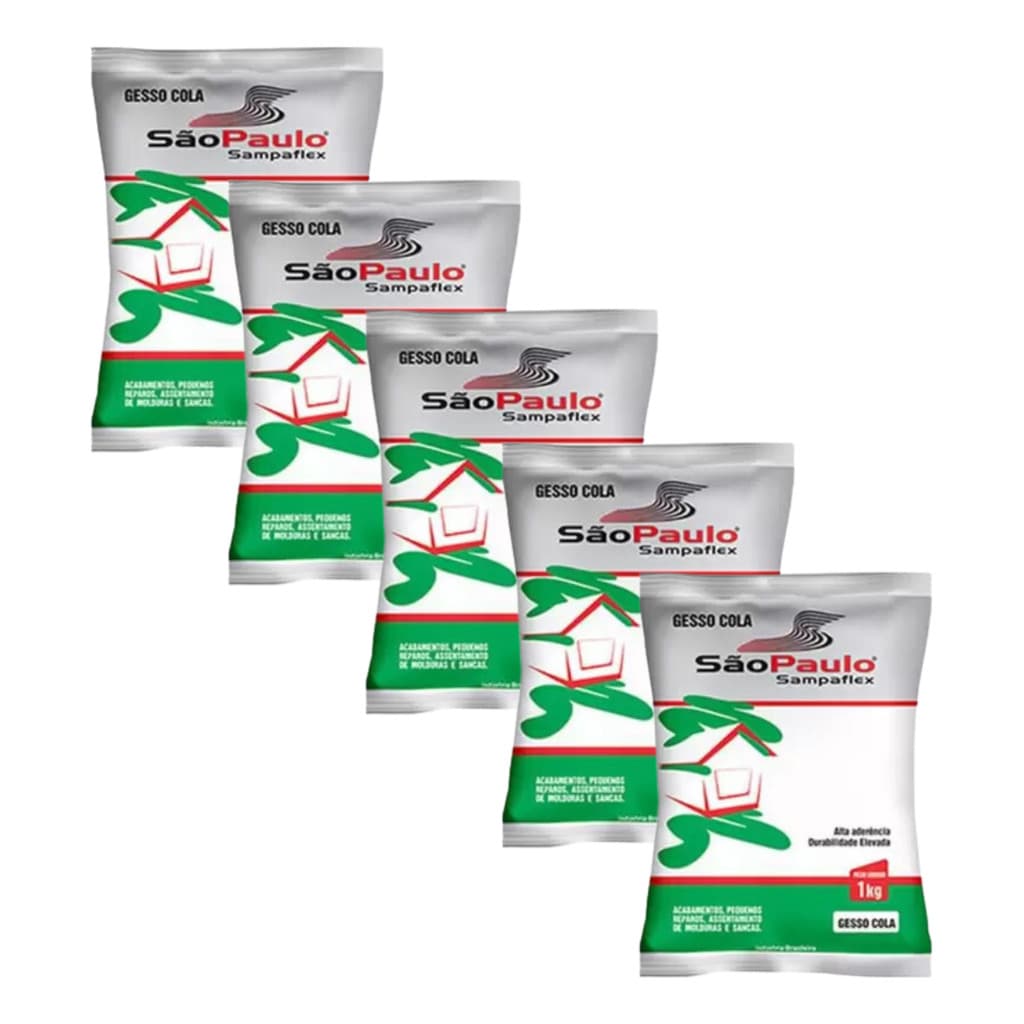 Kit 5 Gesso Cola Para Acabamento E Reparo 1kg Sampaflex