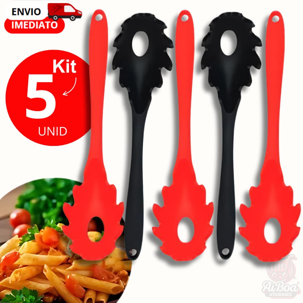 Kit 5, 4 ou 3 unid - Pegador de Massa Macarrão em Silicone Resistente Alta Temperatura Não Risca Panela