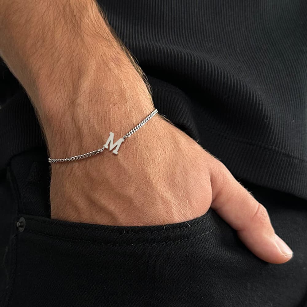 Novo Clássico Az Letra Inicial Pulseira Masculina Artesanal Corrente De Aço Inoxidável Para Homens Jóias Presente