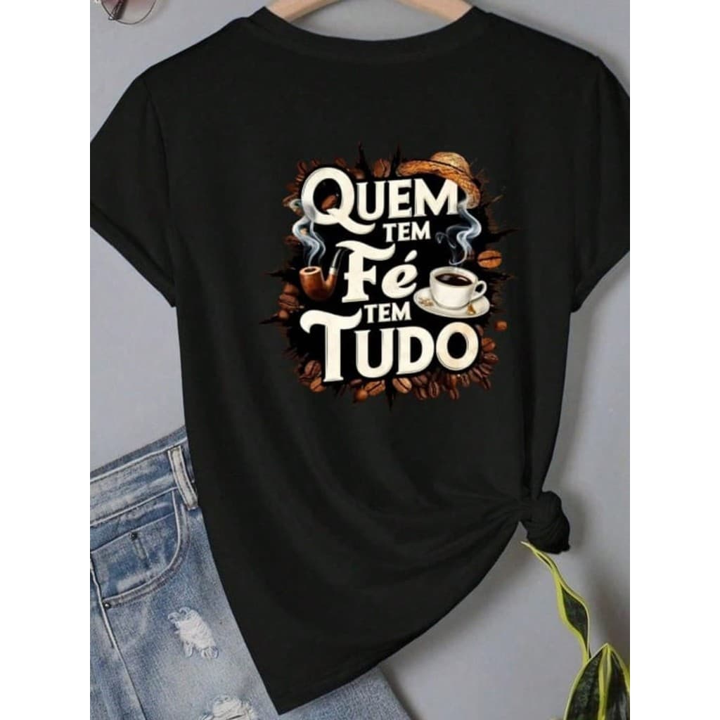CAMISETA T SHIRT FEMININA CAFE  CAMISA 100 ALGODAO GOLA REDONDA   Diário
