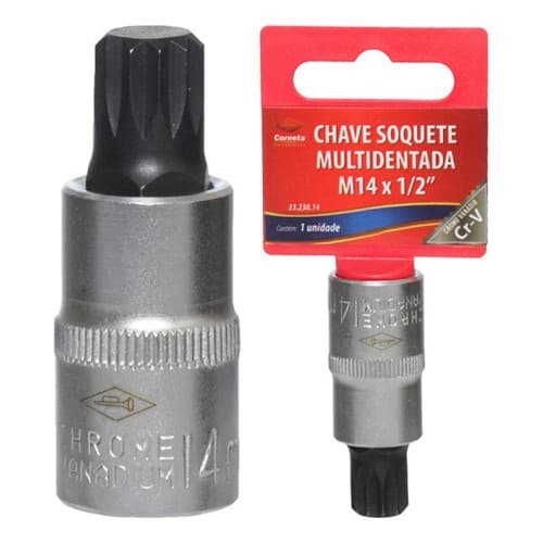 Chave Soquete Multidentada M14 X encaixe de 1/2 Saga Corneta