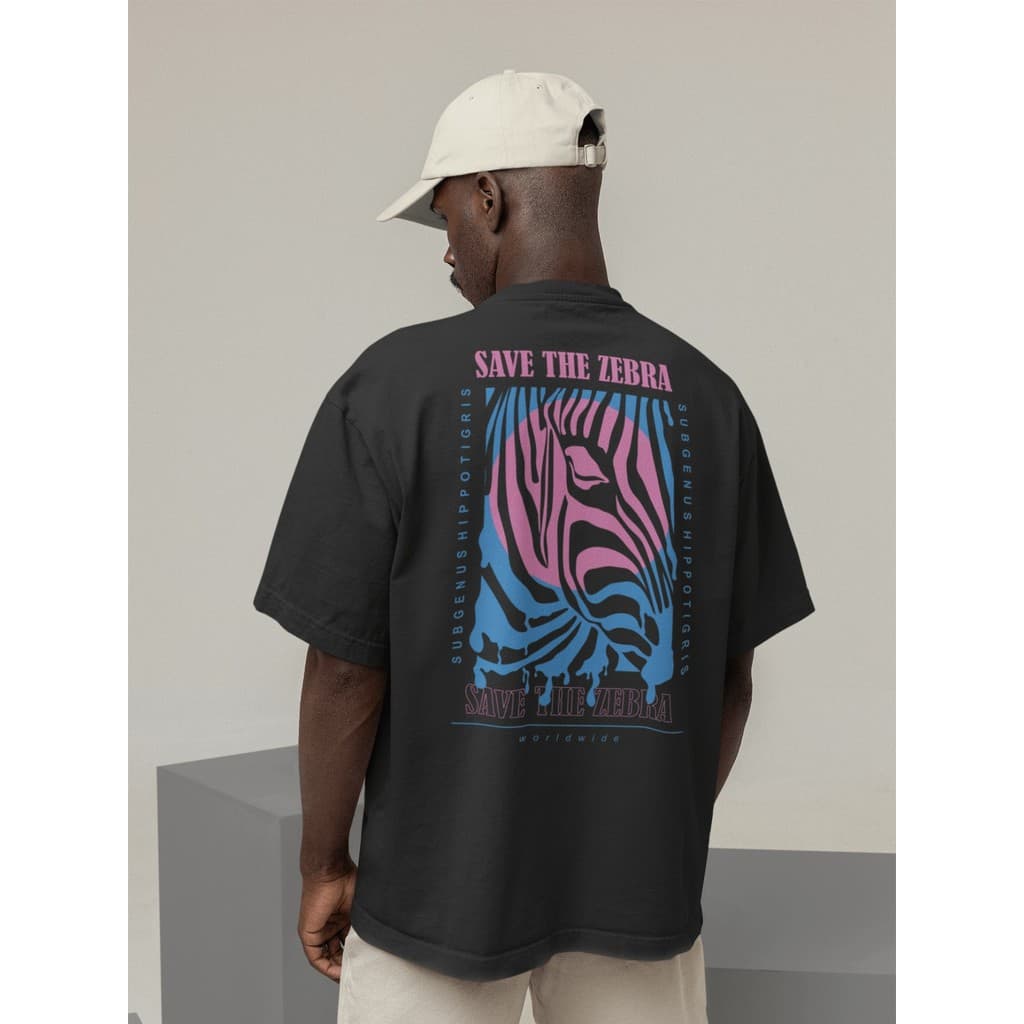 Camiseta Oversize Streetwear Masculino e Feminino 100% Algodão Treino e Dia a Dia Preto e Off Whte Estampado SAVE THE