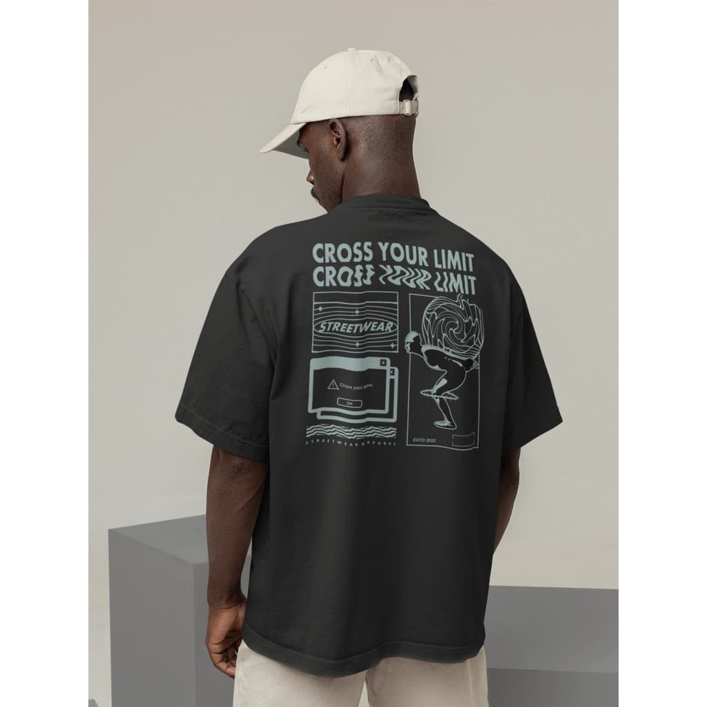 Camisa Camiseta Oversize Streetwear Masculino e Feminino Treino e Dia a Dia Preto e Off Whte Estampado - CROSS YOU LIMIT