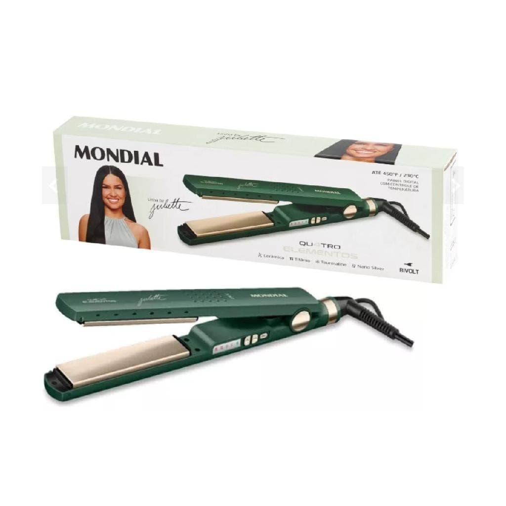 Chapinha Prancha Mondial By Juliette P-JU-02 Com Titânio e Nano Silver 230°C Verde Oliva - Bivolt