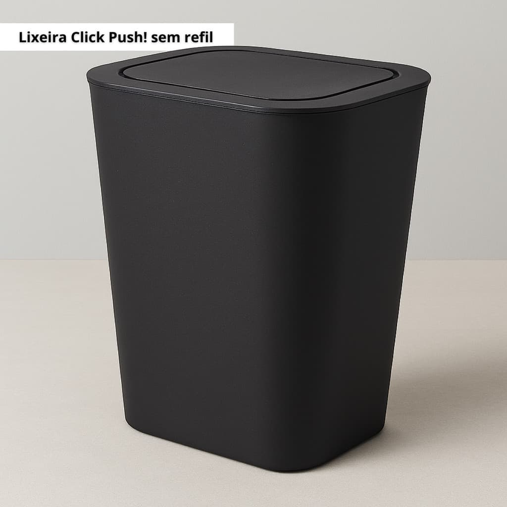 Lixeira Push Click Preta 15 Litros com Tampa – Sem Refil, Ideal para Ambientes Modernos