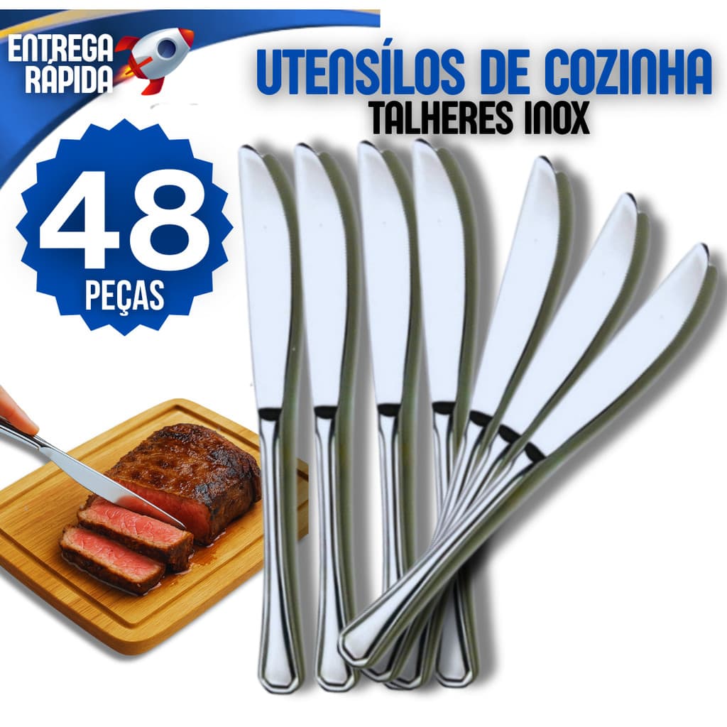 Kit 48 Faca Talheres 100% Aço Inox Premium Cozinha Buffet Restaurante Lanchonete Qualidade Casa