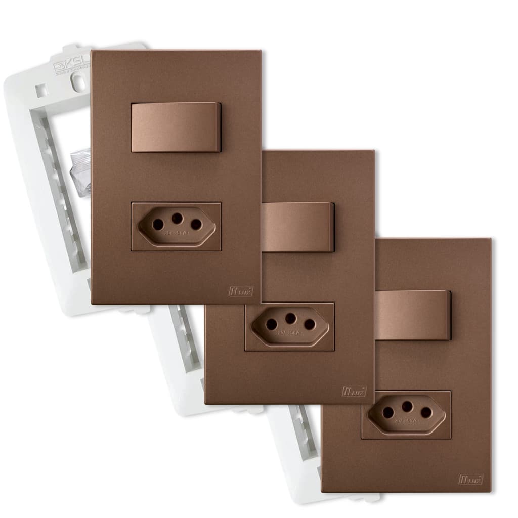 Kit Com 3 Tomadas 20A Com Interruptor Simples Corten Satin