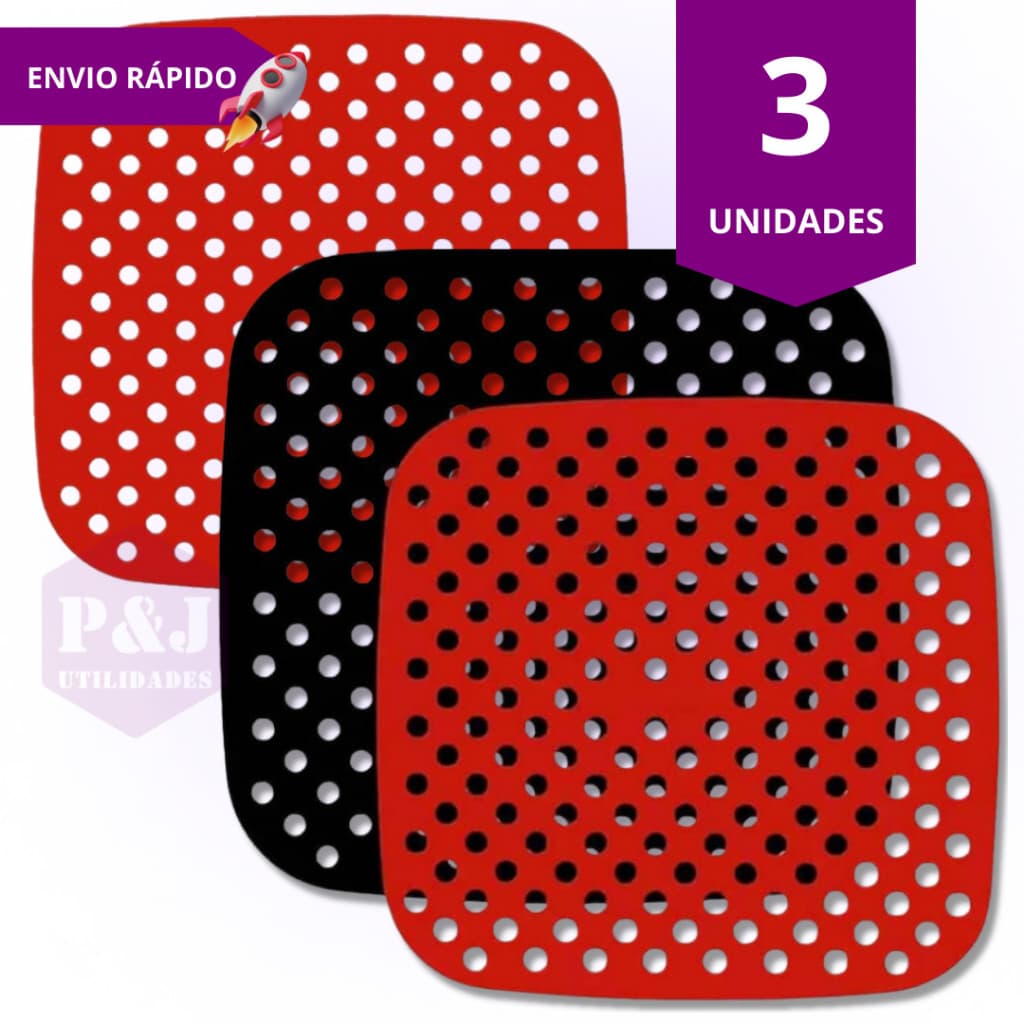 Kit 3 Forro Reutilizável Para Fritadeira Elétrica de Ar Air Fryer Silicone Antiaderente 21cm Quadrados Perfurados