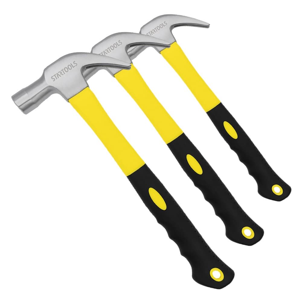 Kit 3 Martelos Tipo Unha 370g E 27cm Cabo De Fibra Emborrachado Cabeça De Aço Profissional Startools