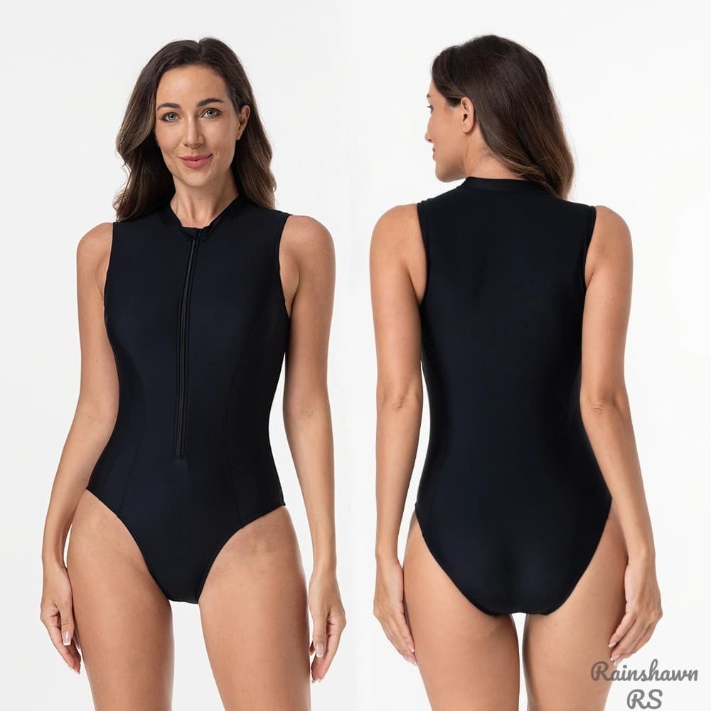 RS|Preto Colete de Uma Peça Roupa De Surf Roupa De Praia Maio Feminino Praia Maio Natação Maio Plus Size Zíper Surf