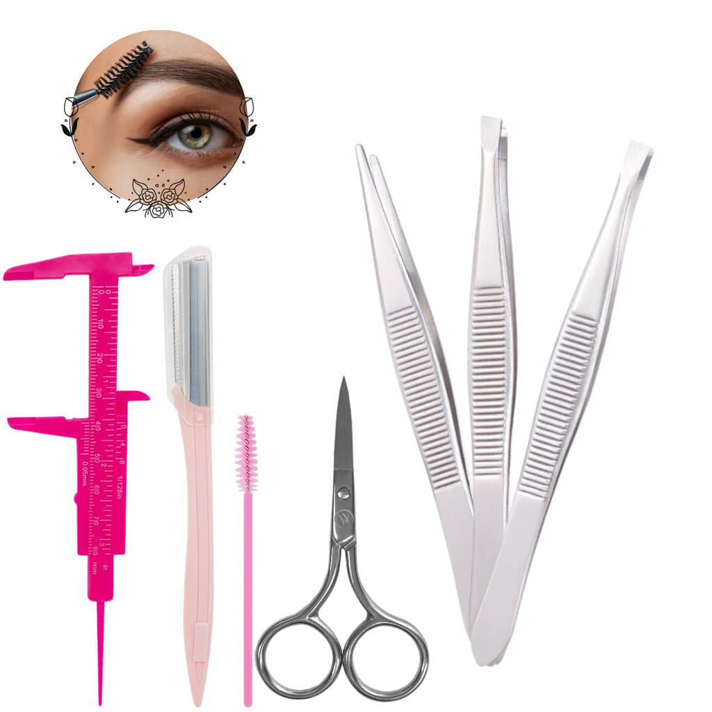 Kit 7 Peças Para Limpeza de Sobrancelha Tesoura/ Pinça/ Escovinha (S15)