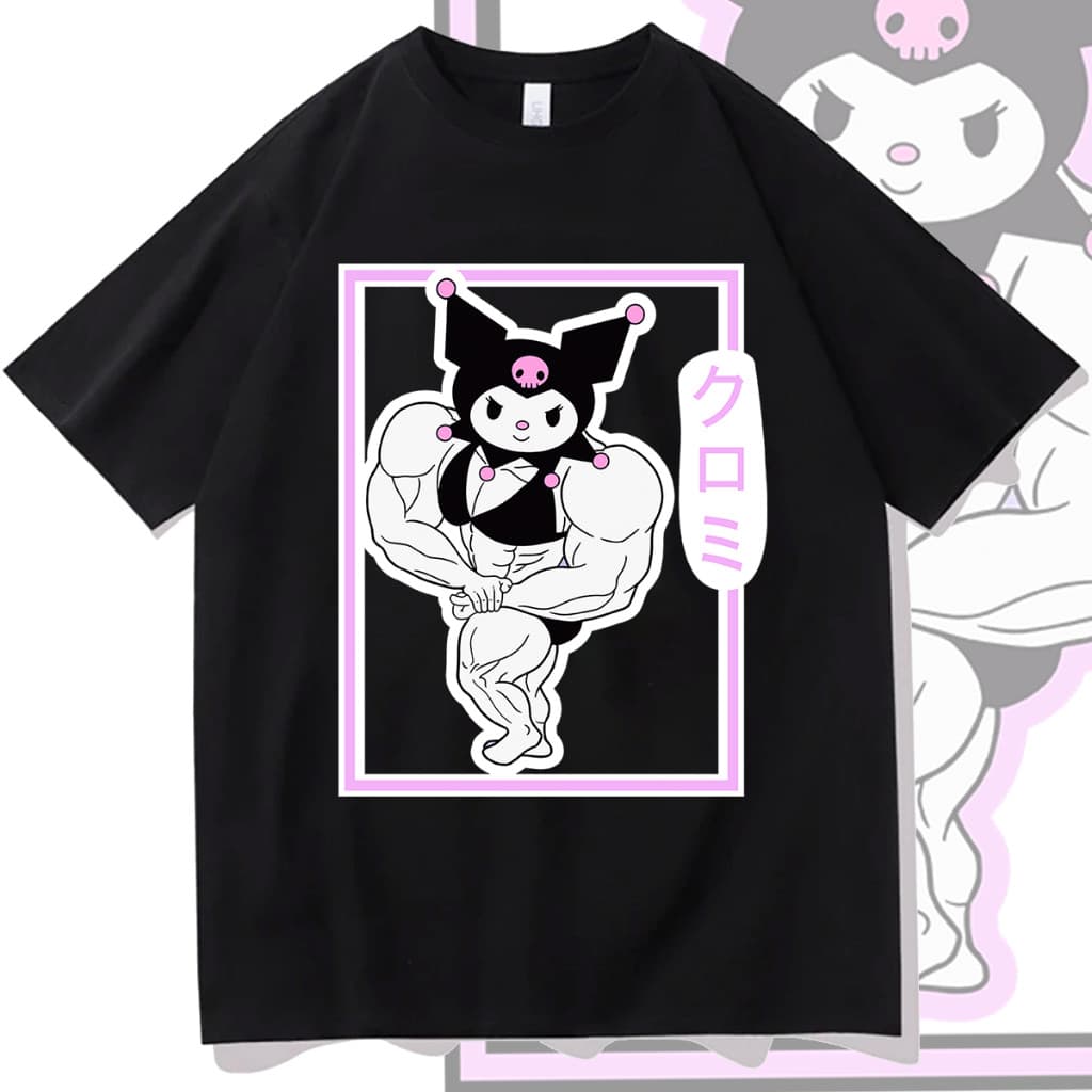 Camiseta Unissex Academia Eu Treino Fofo Kuromi Versao Gotica Algodao Novo
