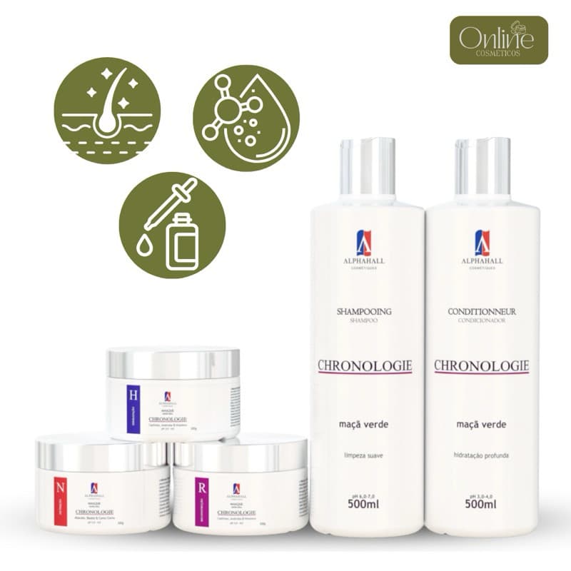 KIT 5 Cronograma Capilar Shampoo Condicionador Máscaras Hidratação Nutrição Reconstrução Completo