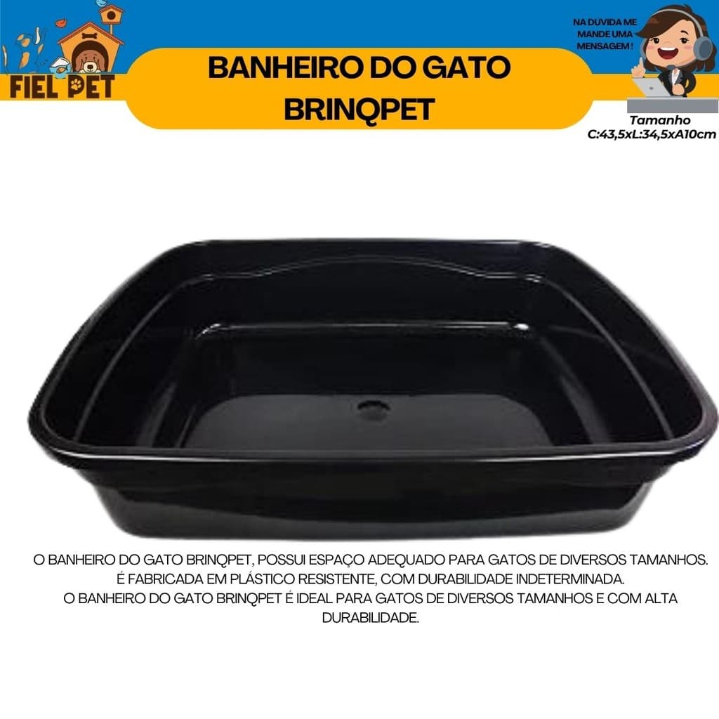 Caixa de Areia Gatos Bandeja Higiênica para Areia Pra Gato BrinqPet Black